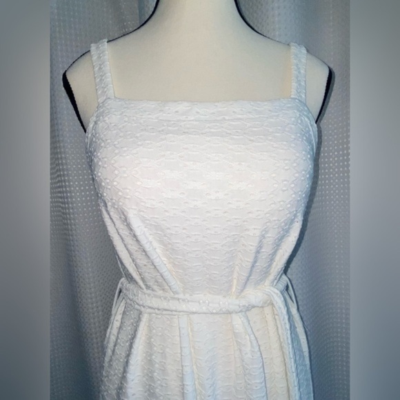 Women’s Blumind white midi‎ sleeveless belted square neckline dress size small - Picture 5 of 17